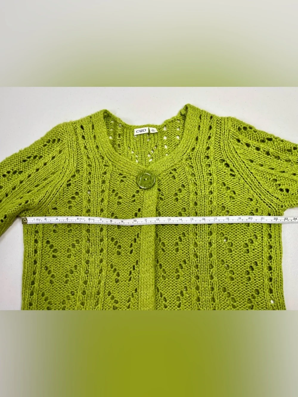 Cato Lime Green Spring, Eyelet Knit Cardigan, XL - Picture 6 of 8